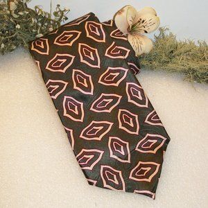 DAMON Men's Silk Tie NWT Green Tan Red Print